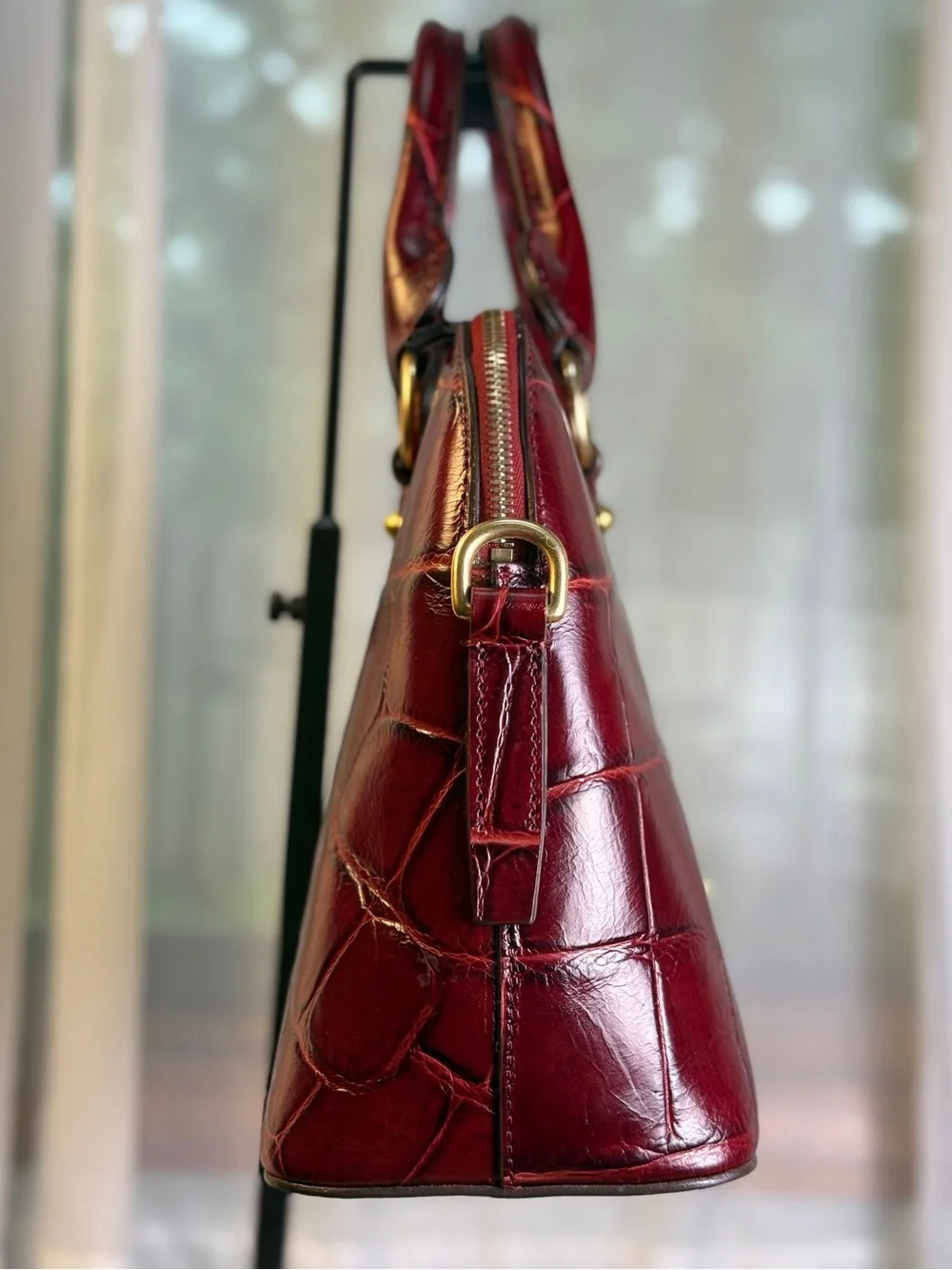 Dooney and Bourke Croco Fino Domed Satchel Bordeaux Burgundy Leather Bag